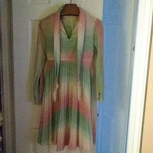 Vintage long sleeve dress with pleated skirt multi colors